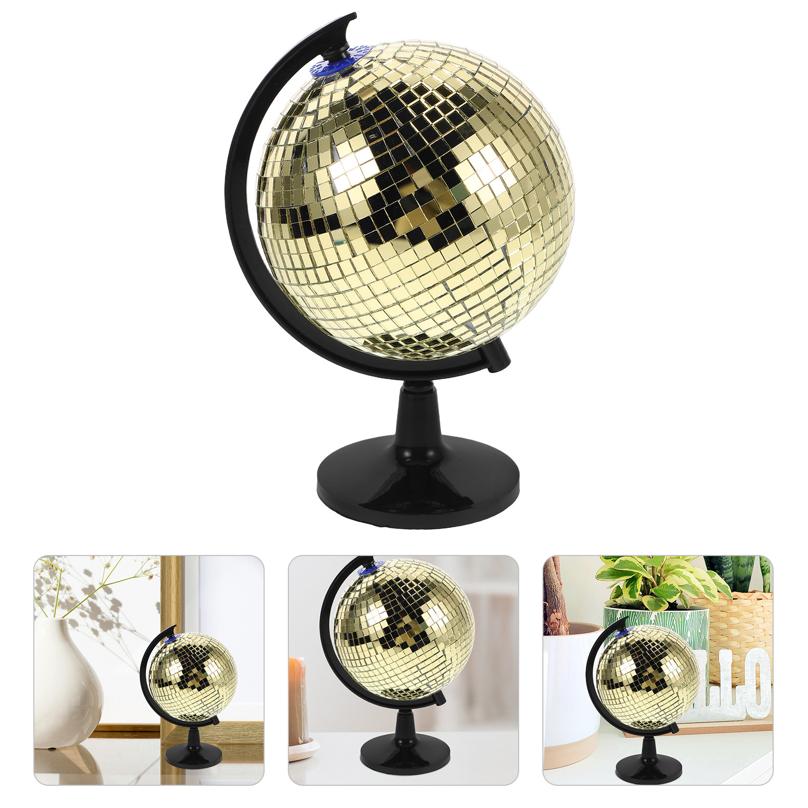 Disco Ball Mirror - Golden Rotating Disco Globe Reflective Mirror